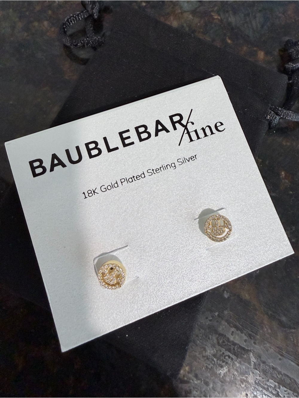 Baublebar 18k gold just for fun earrings pave smiley face Never been worn